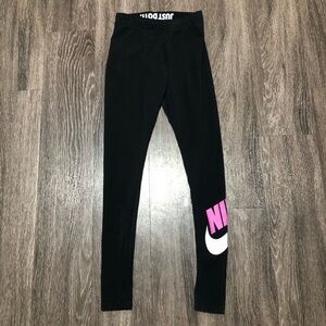 Nike Girls Black Leggings Pink Logo Just Do It Waistband XS
